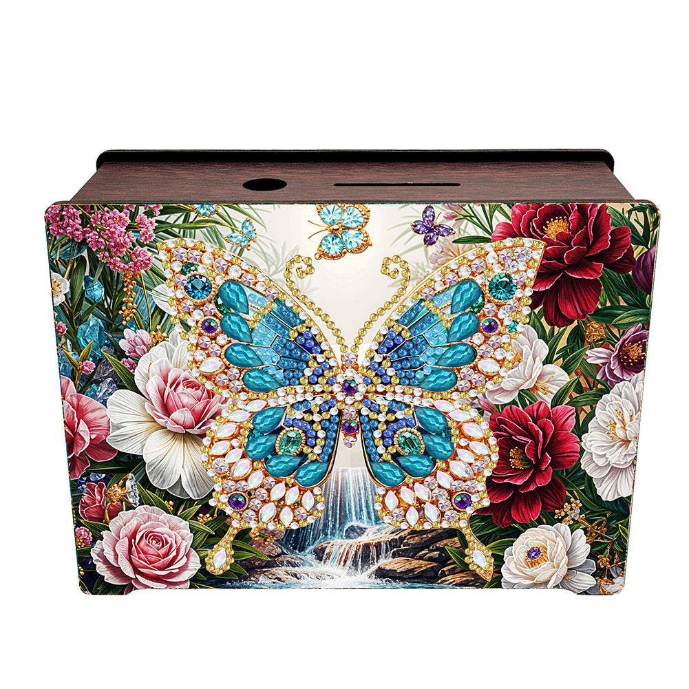 Wooden Butterfly Diamond Painting Money Saving Box Desktop Coin Bank for Adults