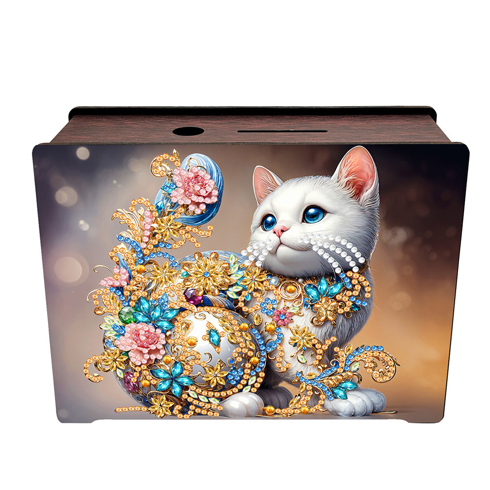 Wooden Cat Diamond Painting Money Saving Box Desktop Coin Bank for Home Decor