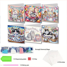 Load image into Gallery viewer, 6PCS DIY Birthday Cat Diamond Art Greeting Cards Congratulations Cards &amp; Gifts
