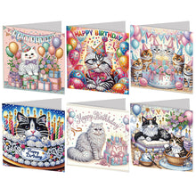 Load image into Gallery viewer, 6PCS DIY Birthday Cat Diamond Art Greeting Cards Congratulations Cards &amp; Gifts
