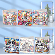 Load image into Gallery viewer, 6PCS DIY Birthday Cat Diamond Art Greeting Cards Congratulations Cards &amp; Gifts
