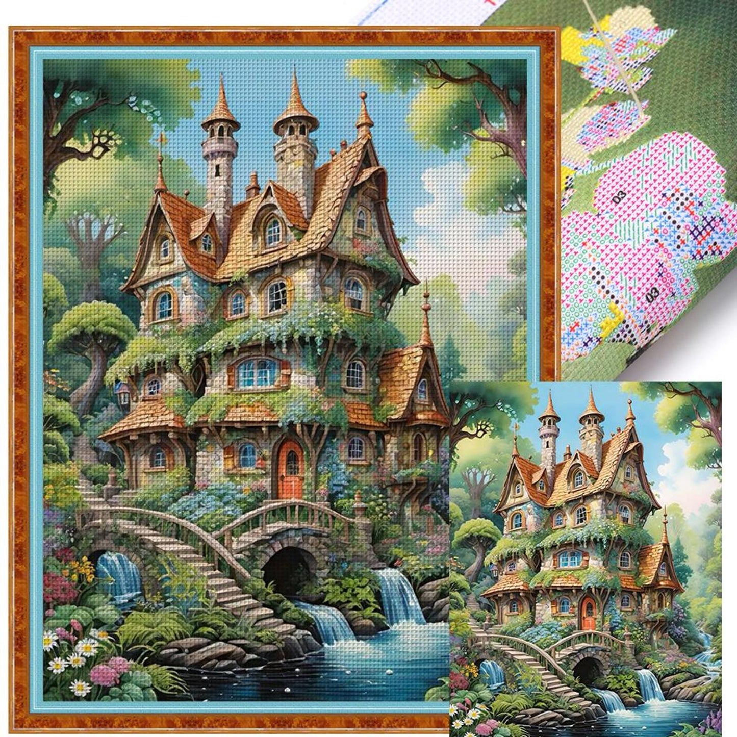 Stone Castle In The Forest - Full 11CT Stamped Cross Stitch 50x65CM - Yishu
