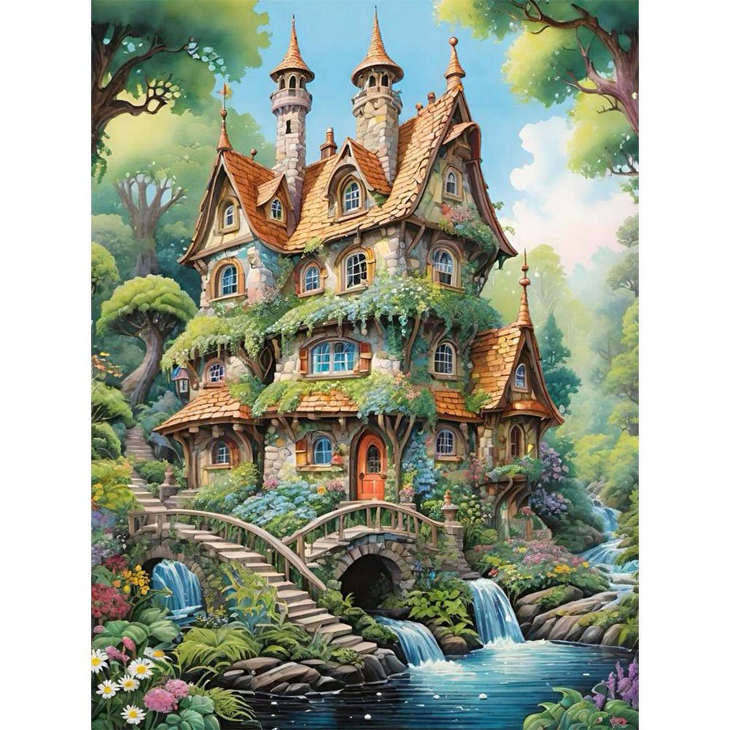 Stone Castle In The Forest - Full 11CT Stamped Cross Stitch 50x65CM - Yishu