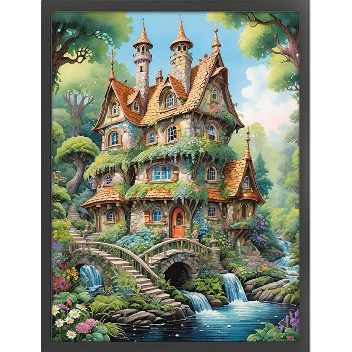 Stone Castle In The Forest - Full 11CT Stamped Cross Stitch 50x65CM - Yishu