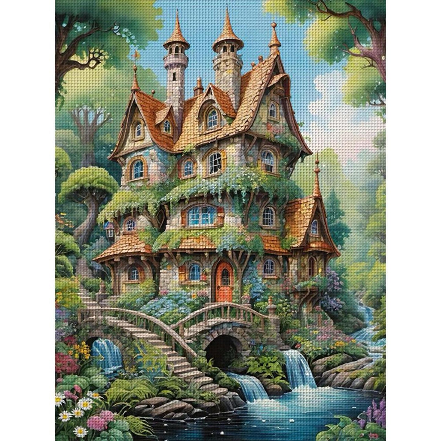 Stone Castle In The Forest - Full 11CT Stamped Cross Stitch 50x65CM - Yishu