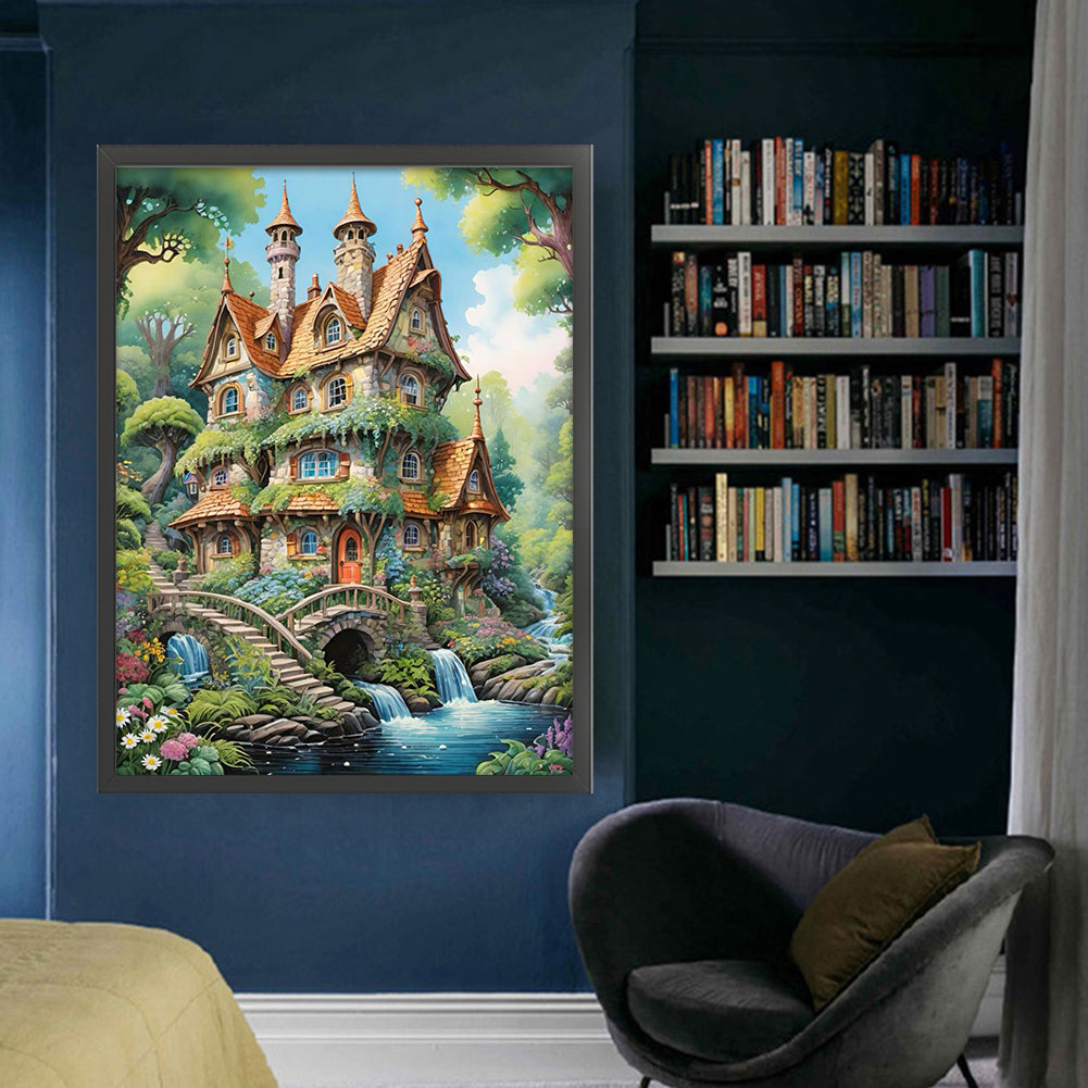 Stone Castle In The Forest - Full 11CT Stamped Cross Stitch 50x65CM - Yishu