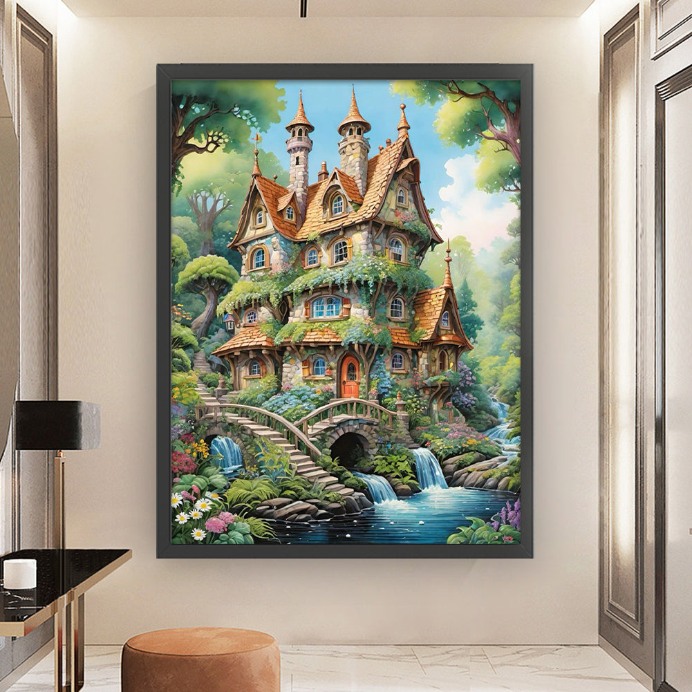 Stone Castle In The Forest - Full 11CT Stamped Cross Stitch 50x65CM - Yishu