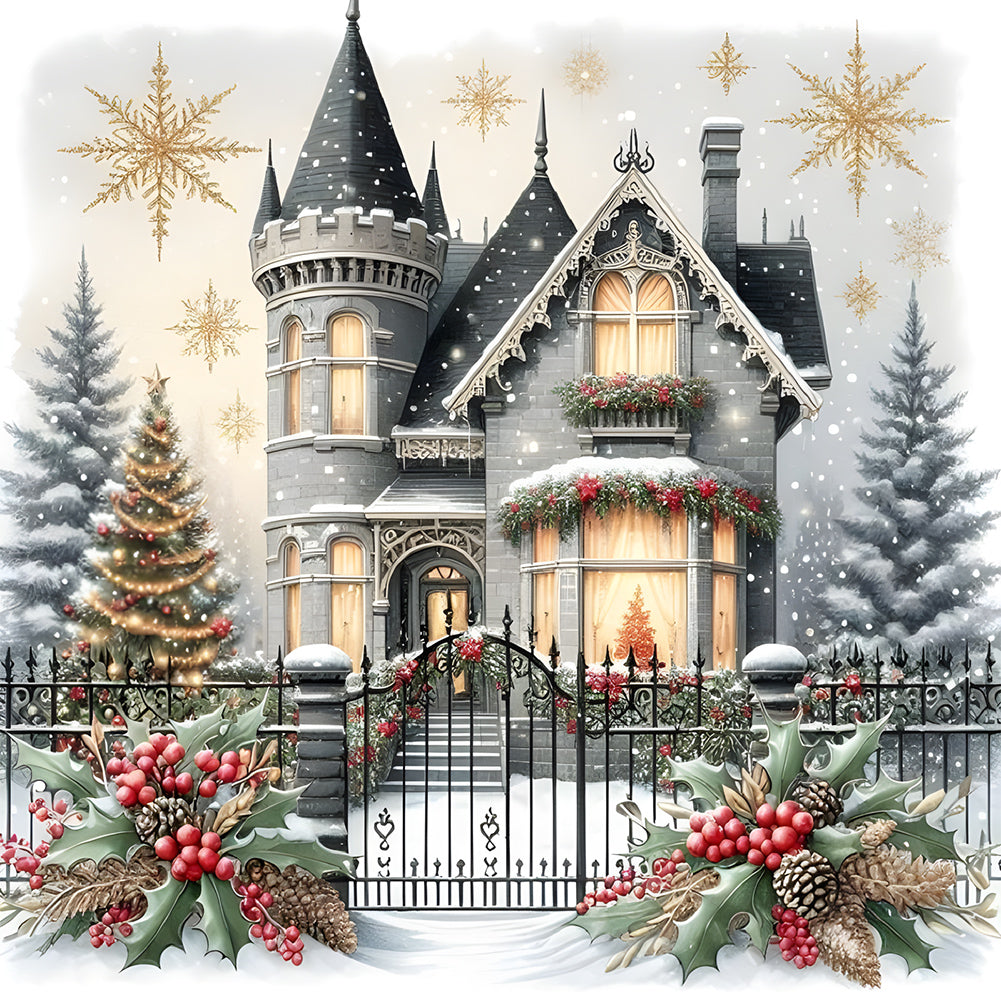 Snowy House 30*30CM(Canvas) Full Round Drill Diamond Painting