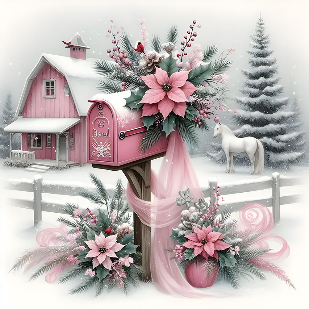 Snowy House 30*30CM(Canvas) Full Round Drill Diamond Painting