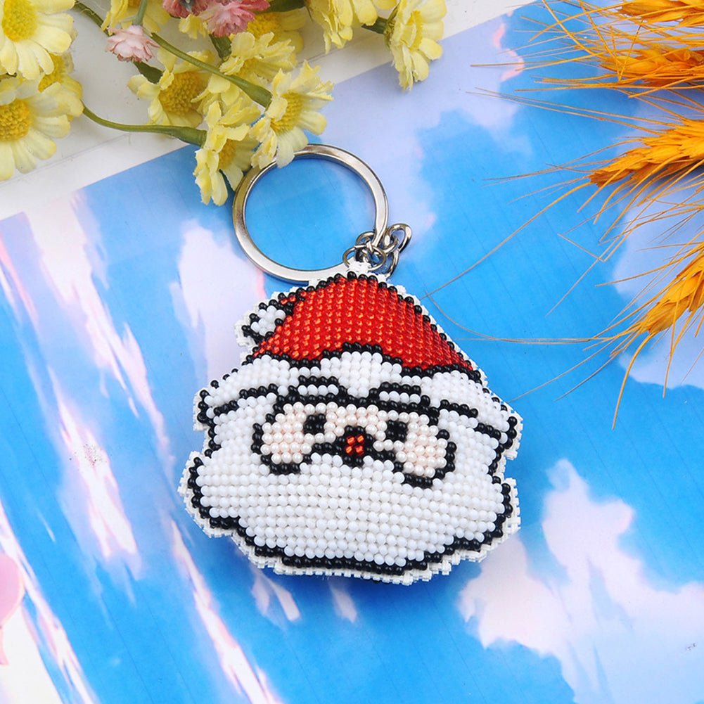 Santa Claus Beaded Counted Cross Stitch Ornament Kit DIY Cross Stitch Keyring