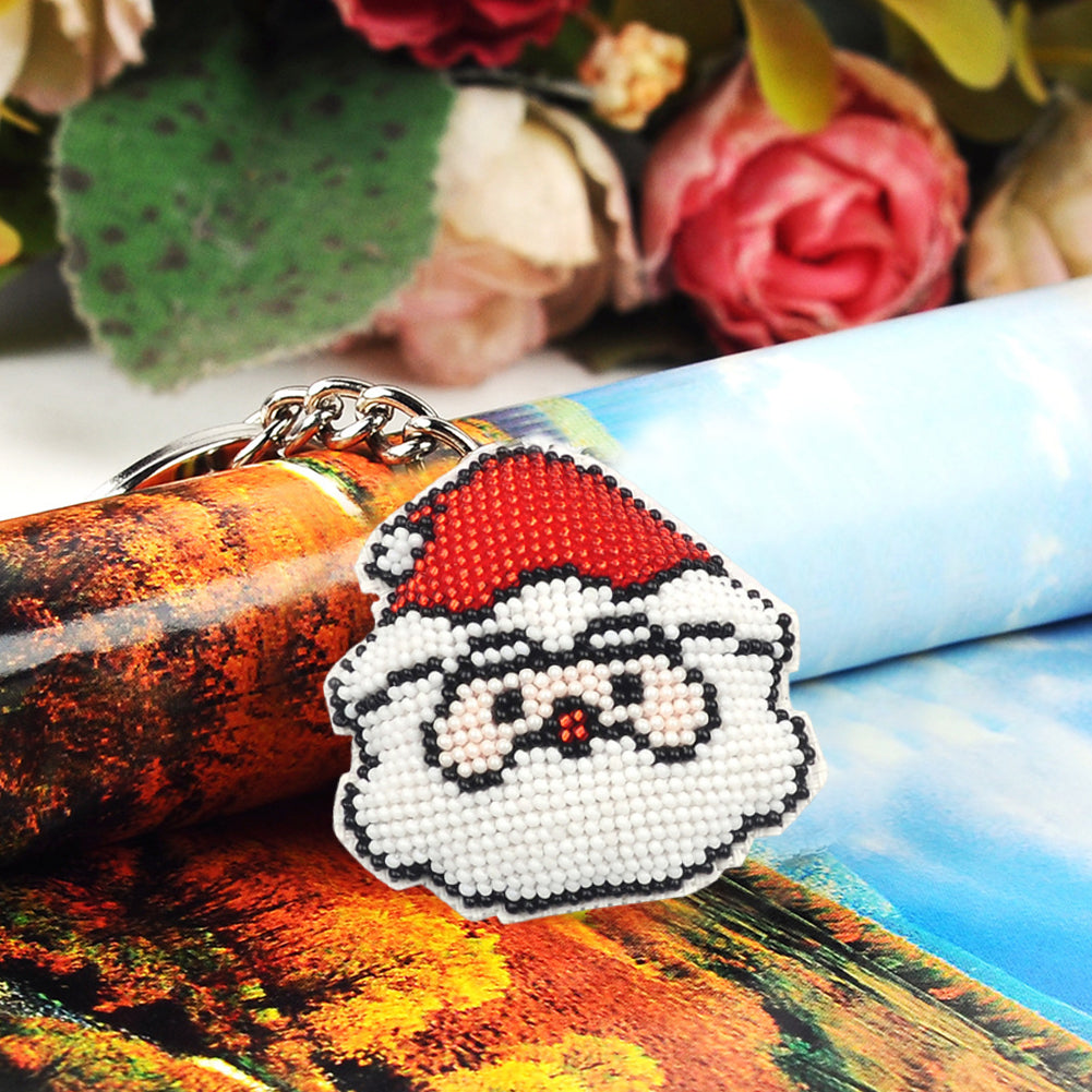 Santa Claus Beaded Counted Cross Stitch Ornament Kit DIY Cross Stitch Keyring
