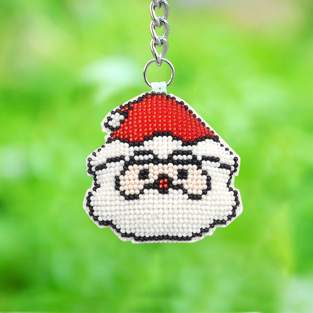 Santa Claus Beaded Counted Cross Stitch Ornament Kit DIY Cross Stitch Keyring