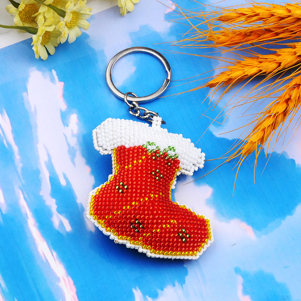 Xmas Stockings Beaded Counted Cross Stitch Ornament Kit DIY Cross Stitch Keyring