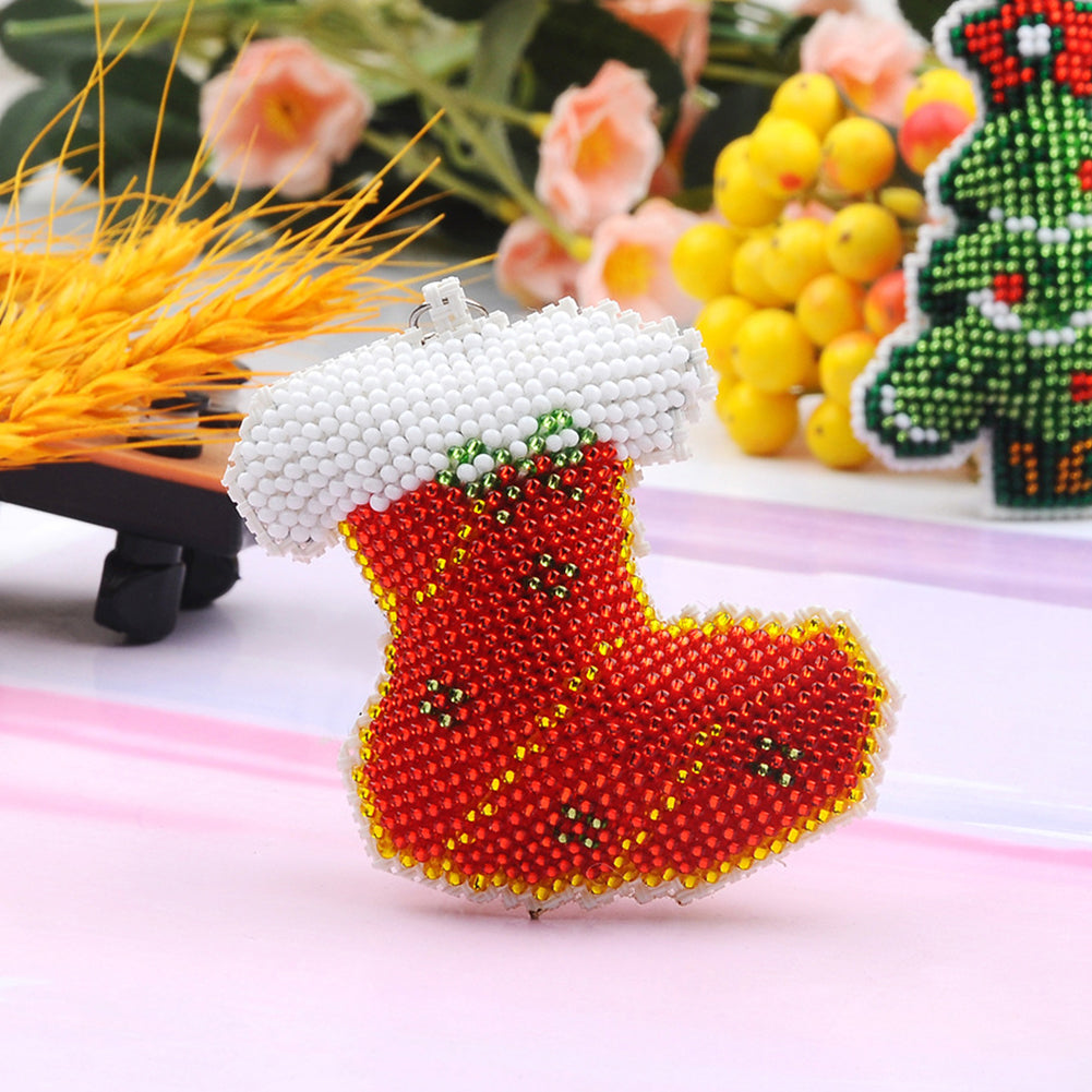Xmas Stockings Beaded Counted Cross Stitch Ornament Kit DIY Cross Stitch Keyring