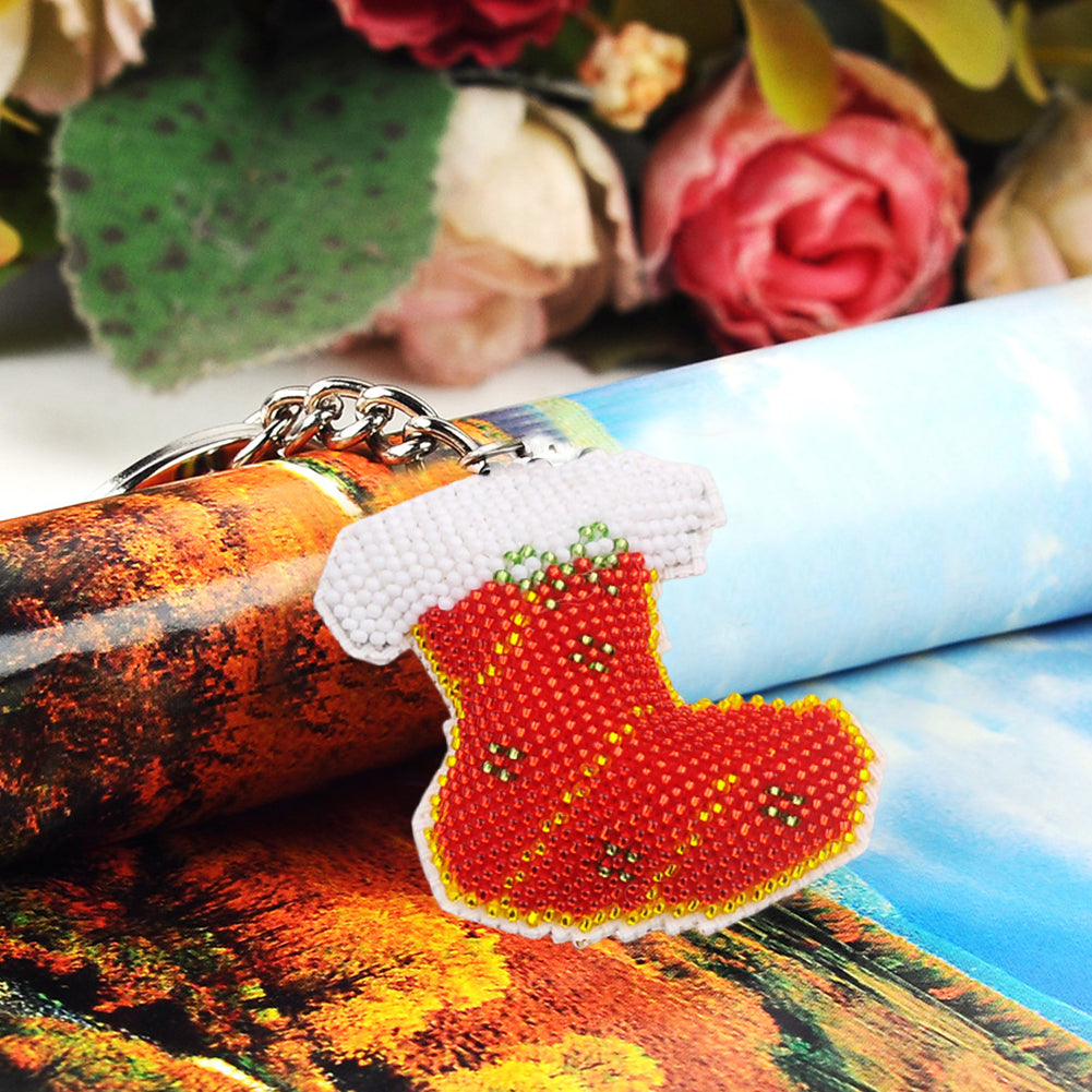 Xmas Stockings Beaded Counted Cross Stitch Ornament Kit DIY Cross Stitch Keyring