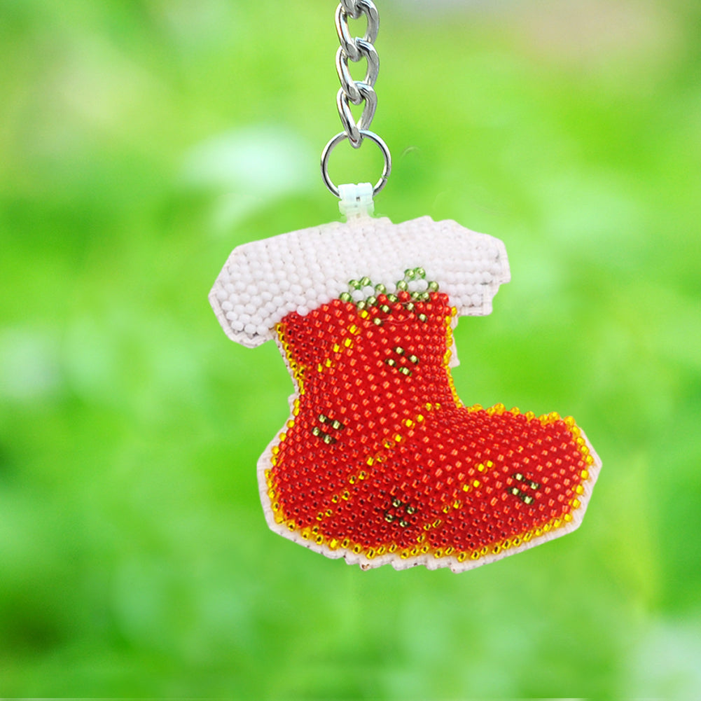 Xmas Stockings Beaded Counted Cross Stitch Ornament Kit DIY Cross Stitch Keyring