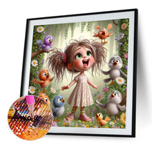 Load image into Gallery viewer, Singing Birds And Girl In The Forest 40*40CM(Canvas) Full Round Drill Diamond Painting

