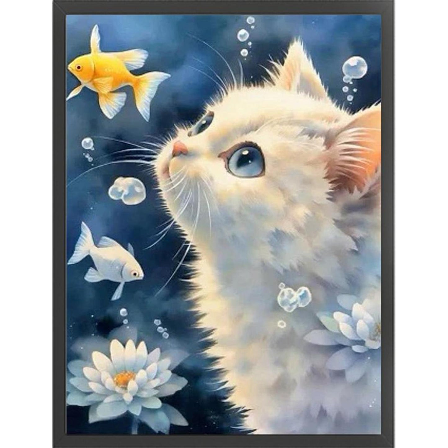 White Cat Watching Fish - Full 11CT Stamped Cross Stitch 40x53CM - Yishu