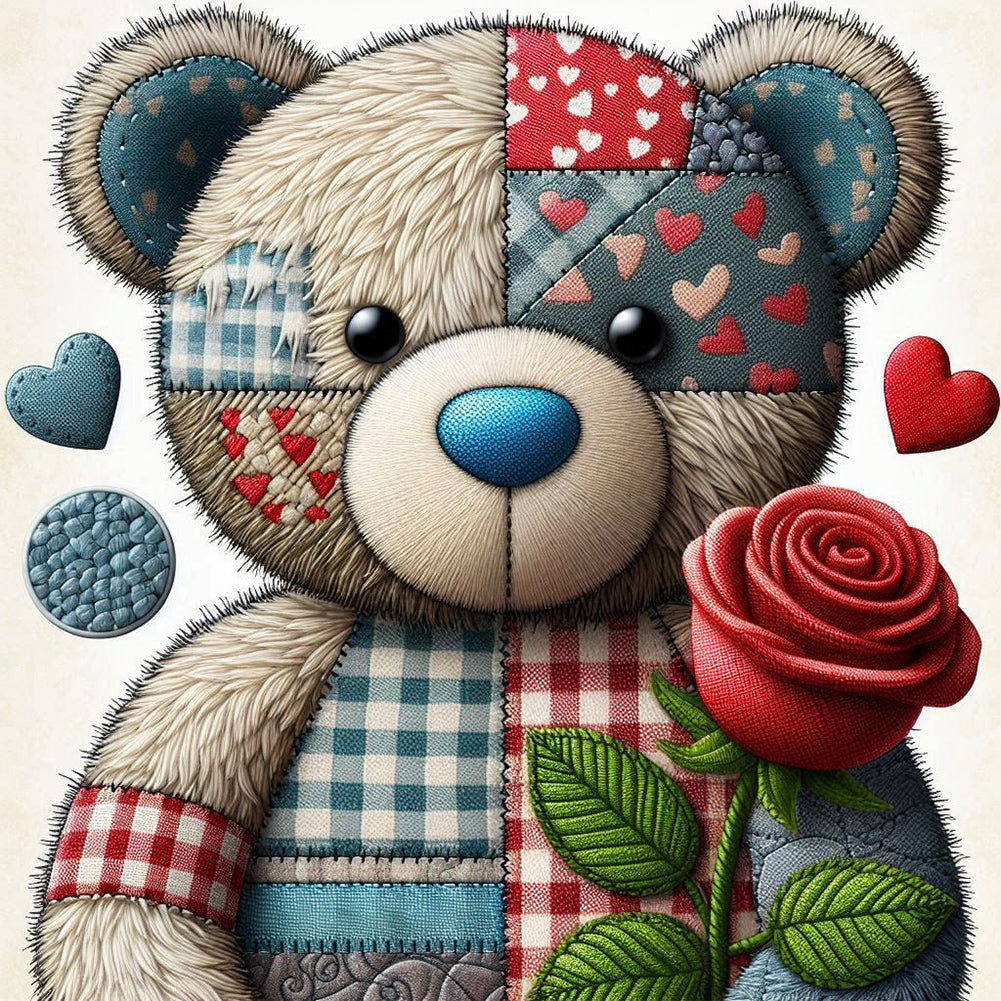 Patchwork Rose Teddy Bear 30*30CM(Canvas) Full Round Drill Diamond Painting