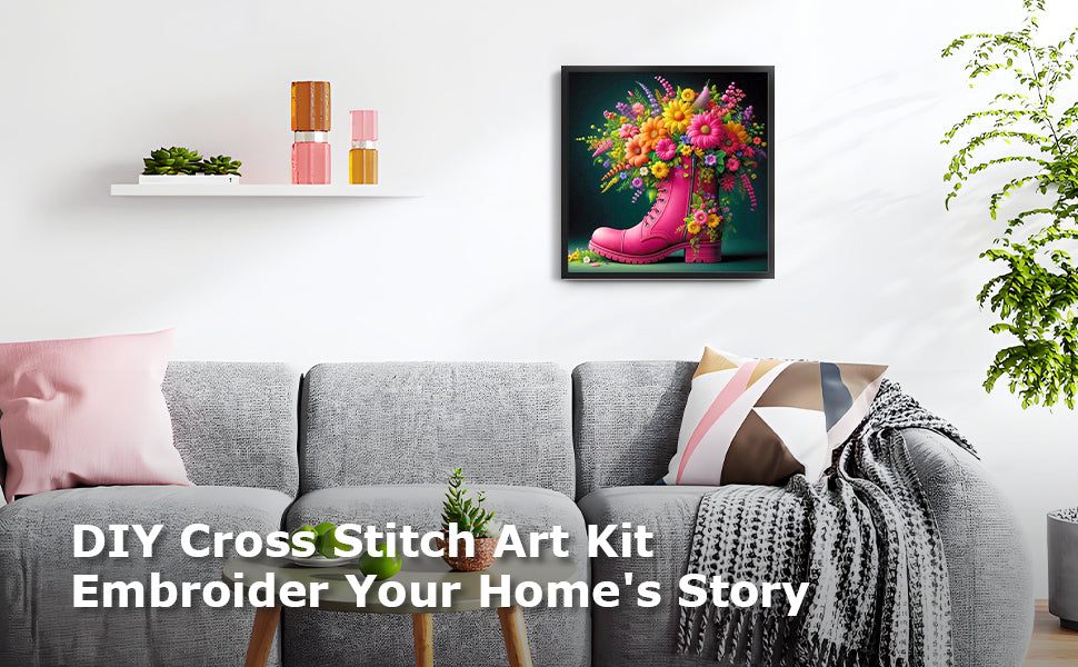 Shoes And Flowers - Full 14CT Stamped Cross Stitch 45x45CM - Huacan