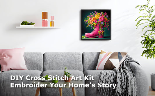 Shoes And Flowers - Full 14CT Stamped Cross Stitch 45x45CM - Huacan