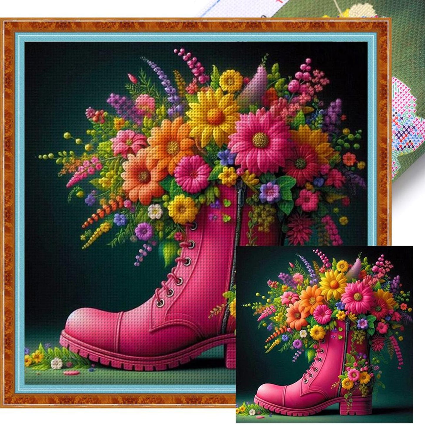 Shoes And Flowers - Full 14CT Stamped Cross Stitch 45x45CM - Huacan