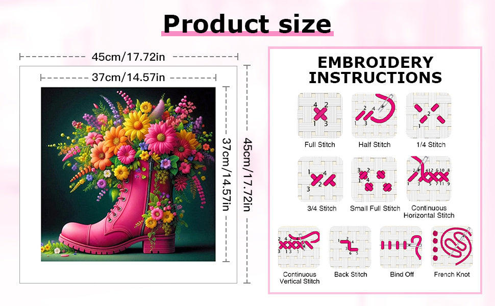 Shoes And Flowers - Full 14CT Stamped Cross Stitch 45x45CM - Huacan