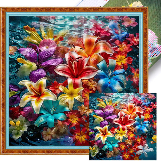 Colorful Blooms - Full 14CT Stamped Cross Stitch 50x50CM - Huacan