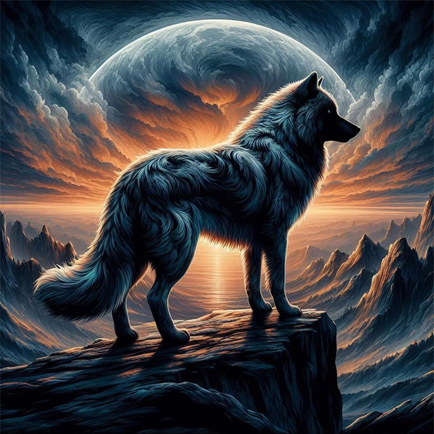 Wolf - Full 14CT Stamped Cross Stitch 40x40CM - Huacan