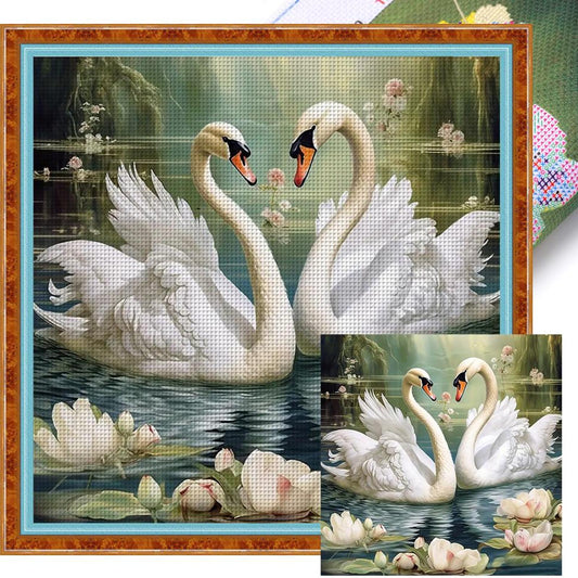 Swan - Full 14CT Stamped Cross Stitch 40x40CM - Huacan