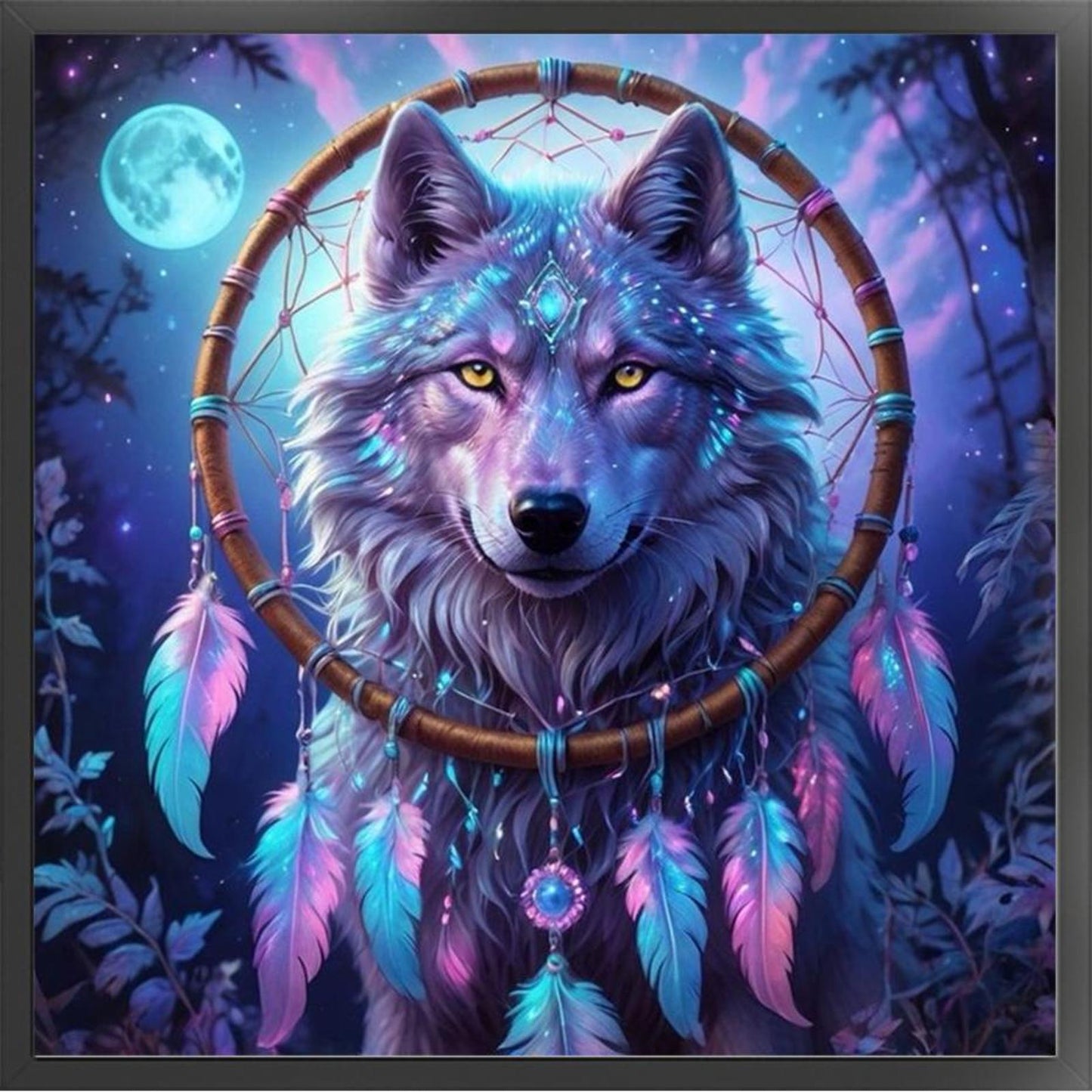 Purple Wolf Dreamcatcher - Full 14CT Stamped Cross Stitch 50x50CM - Huacan