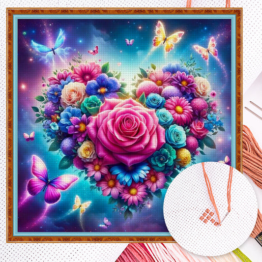 Love Rose - Full 14CT Counted Cross Stitch 45x45CM - Huacan