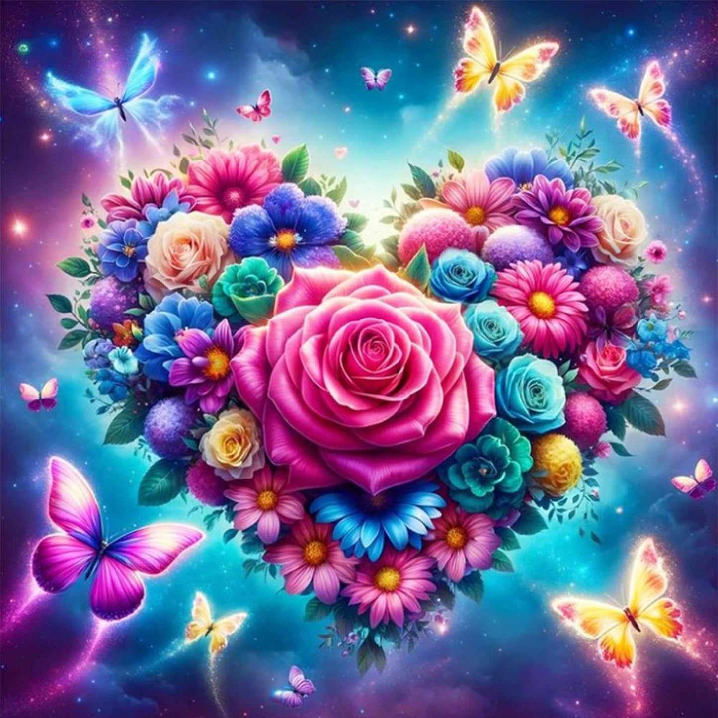 Love Rose - Full 14CT Counted Cross Stitch 45x45CM - Huacan