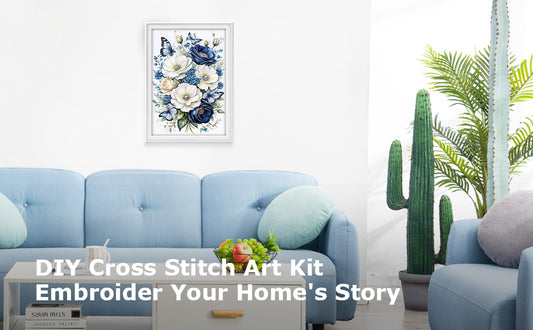 Blue And White Flowers - Full 11CT Stamped Cross Stitch 40x60CM - Huacan