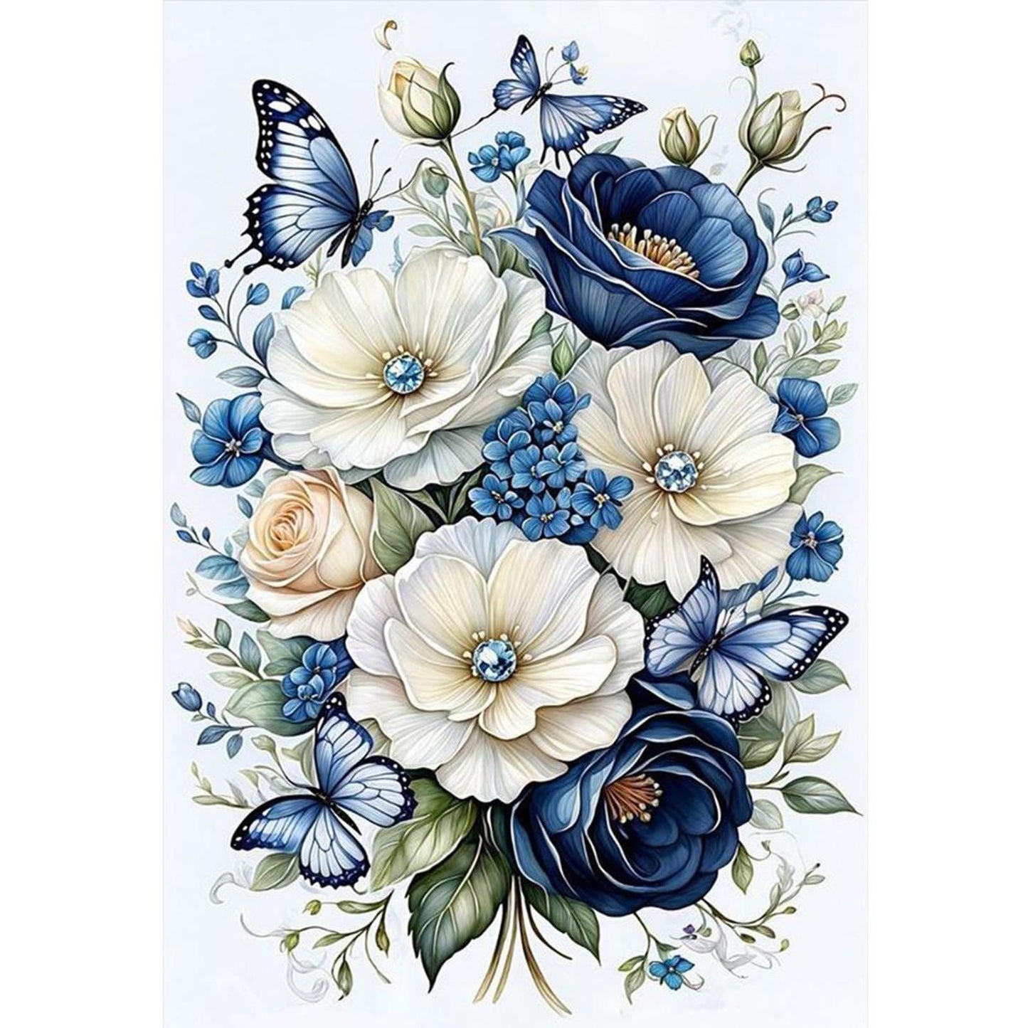 Blue And White Flowers - Full 11CT Stamped Cross Stitch 40x60CM - Huacan