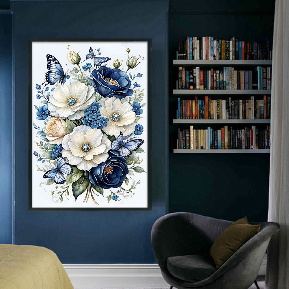 Blue And White Flowers - Full 11CT Stamped Cross Stitch 40x60CM - Huacan