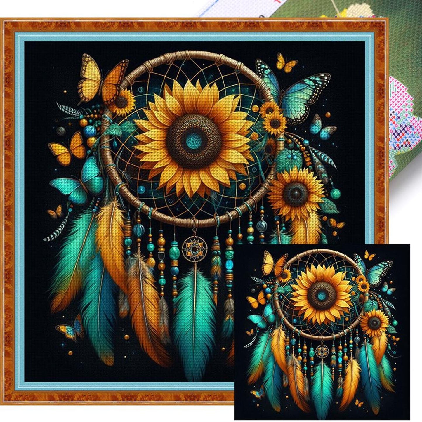 Sunflower Dreamcatcher - Full 14CT Stamped Cross Stitch 40x40CM - Huacan