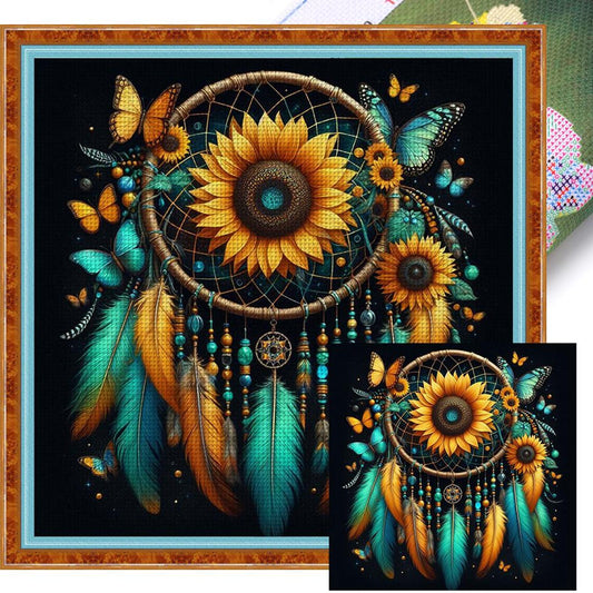 Sunflower Dreamcatcher - Full 14CT Stamped Cross Stitch 40x40CM - Huacan