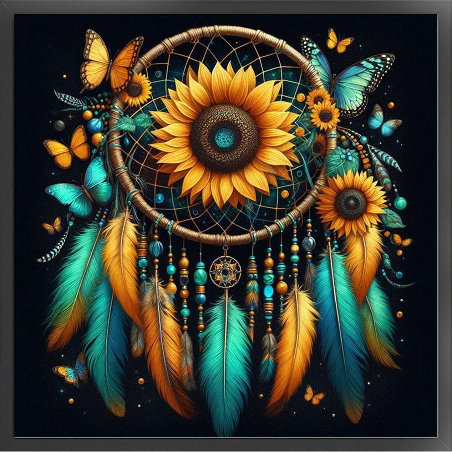 Sunflower Dreamcatcher - Full 14CT Stamped Cross Stitch 40x40CM - Huacan