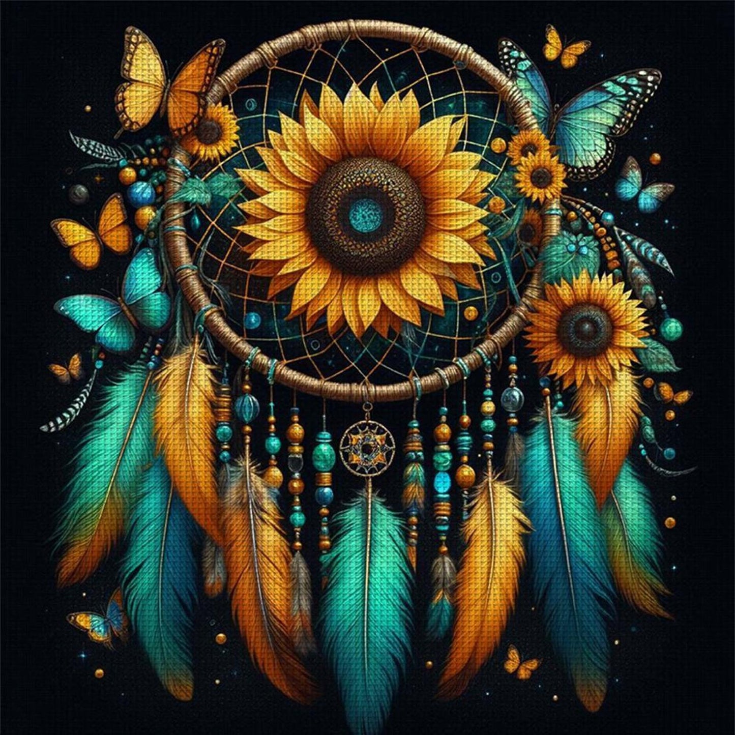 Sunflower Dreamcatcher - Full 14CT Stamped Cross Stitch 40x40CM - Huacan