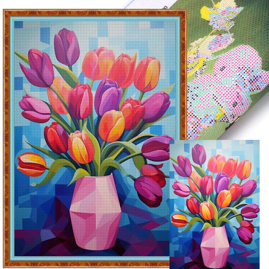 Tulip Vase - Full 11CT Stamped Cross Stitch 40x60CM - Huacan