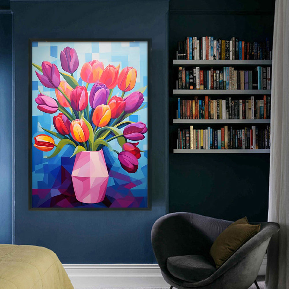 Tulip Vase - Full 11CT Stamped Cross Stitch 40x60CM - Huacan