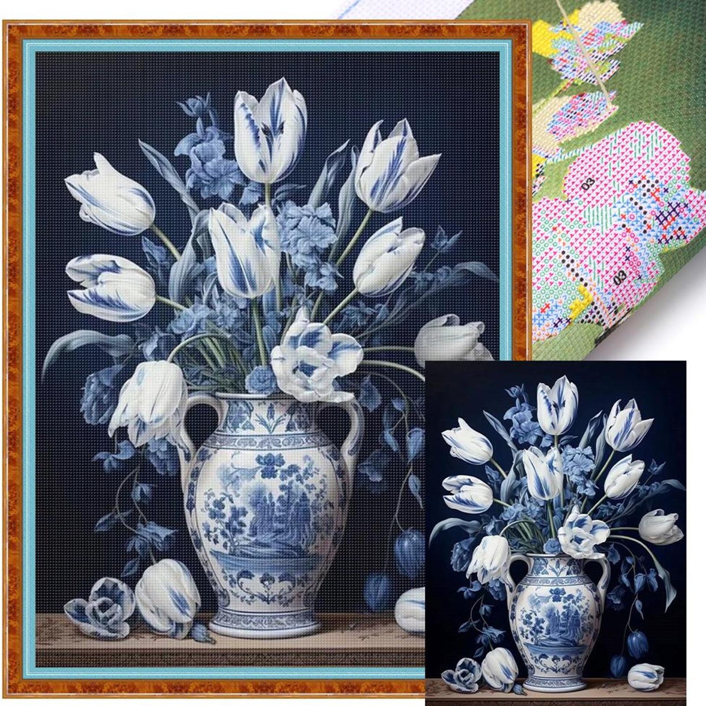Blue And White Porcelain Vase - Full 11CT Stamped Cross Stitch 40x53CM - Huacan