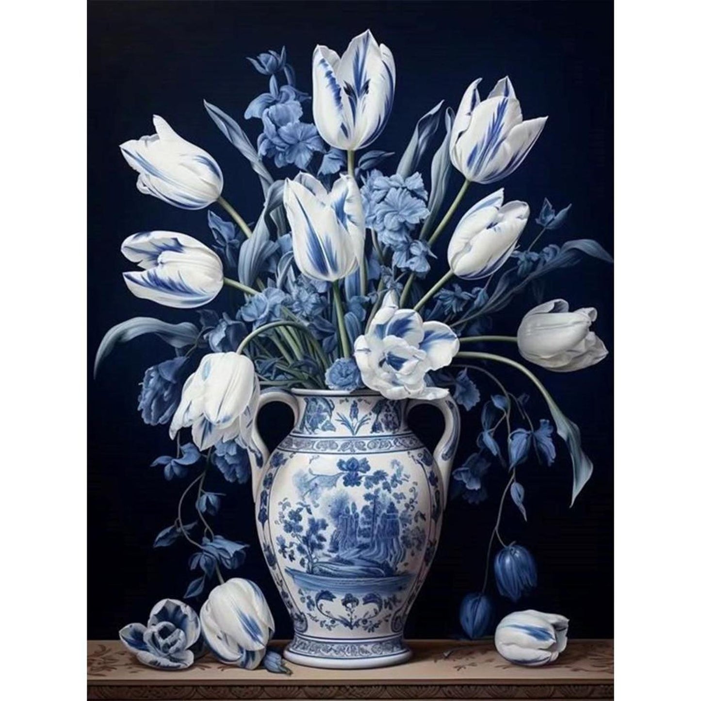 Blue And White Porcelain Vase - Full 11CT Stamped Cross Stitch 40x53CM - Huacan
