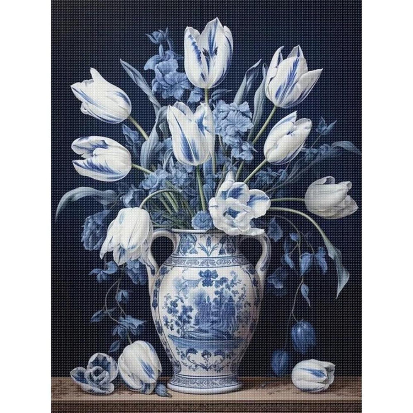 Blue And White Porcelain Vase - Full 11CT Stamped Cross Stitch 40x53CM - Huacan