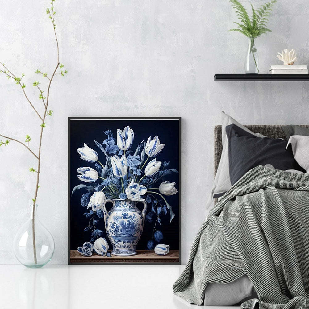 Blue And White Porcelain Vase - Full 11CT Stamped Cross Stitch 40x53CM - Huacan