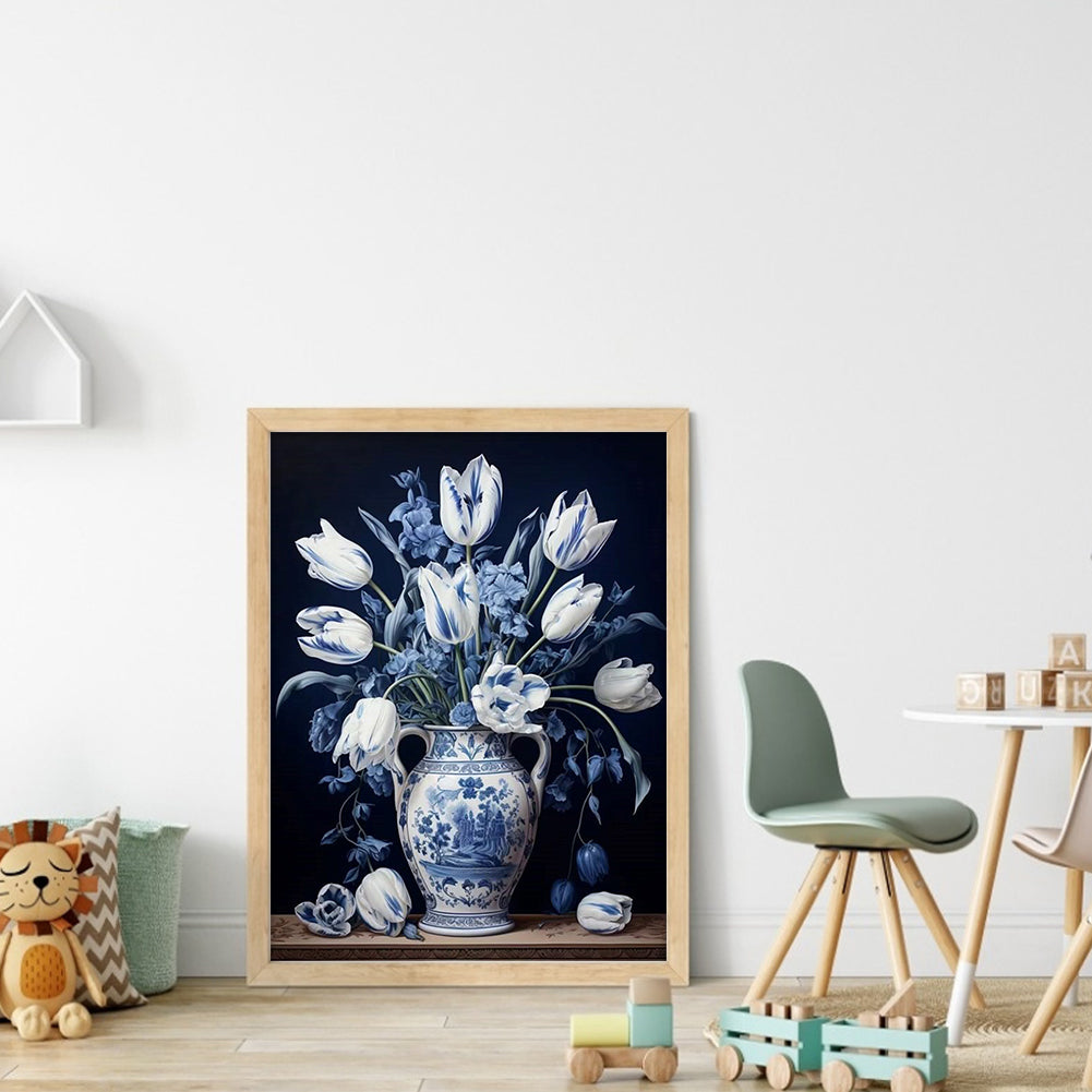 Blue And White Porcelain Vase - Full 11CT Stamped Cross Stitch 40x53CM - Huacan