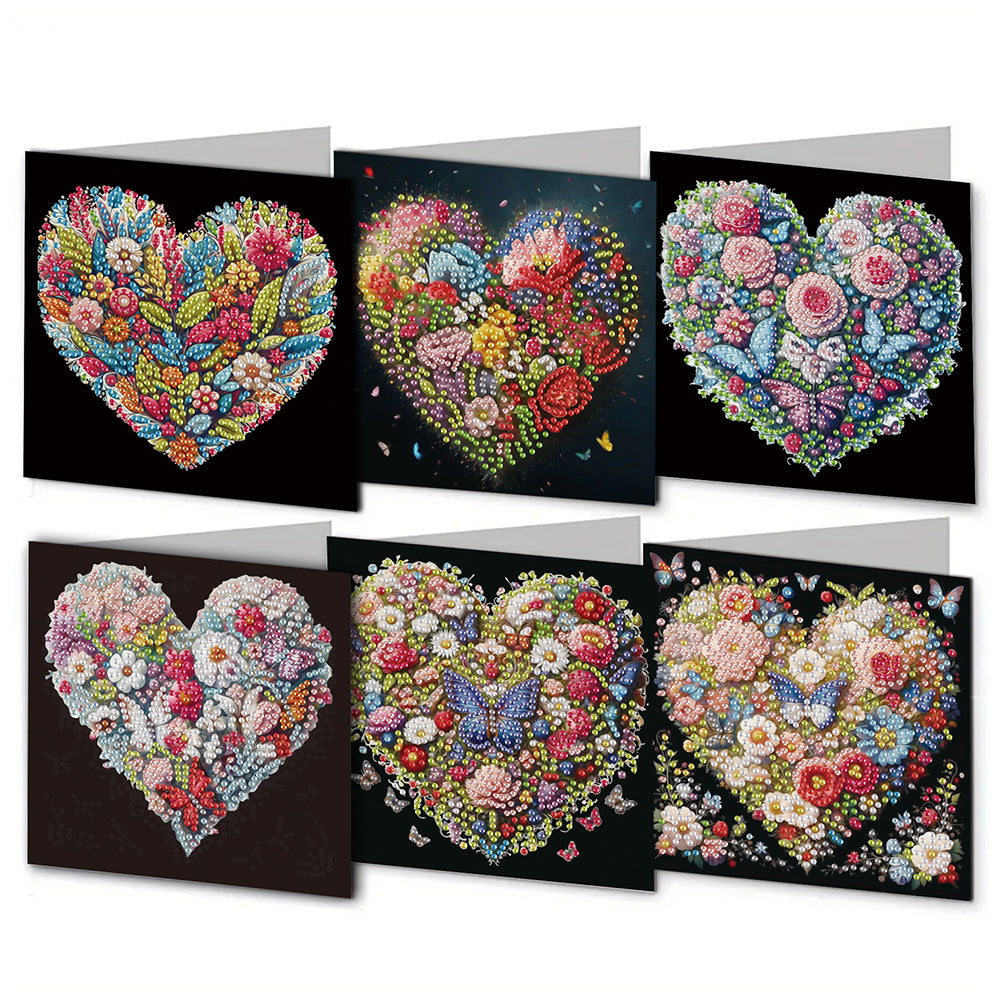 12PCS DIY Heart Flower Diamond Art Greeting Cards Diamond Art Handmade Cards