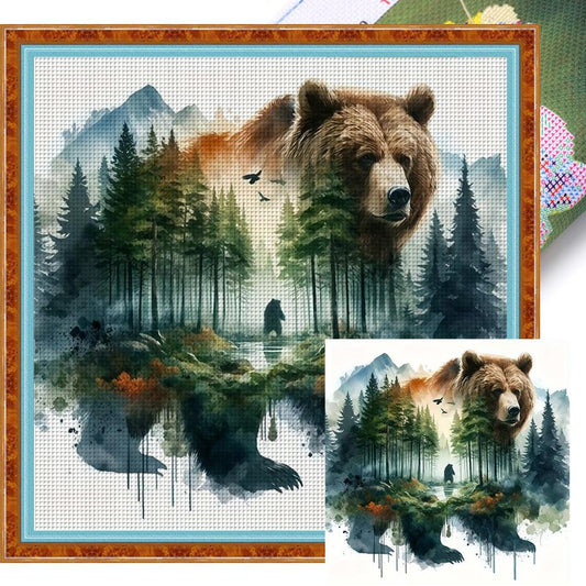 Watercolor Forest Bear - Full 11CT Stamped Cross Stitch 50x50CM - Huacan