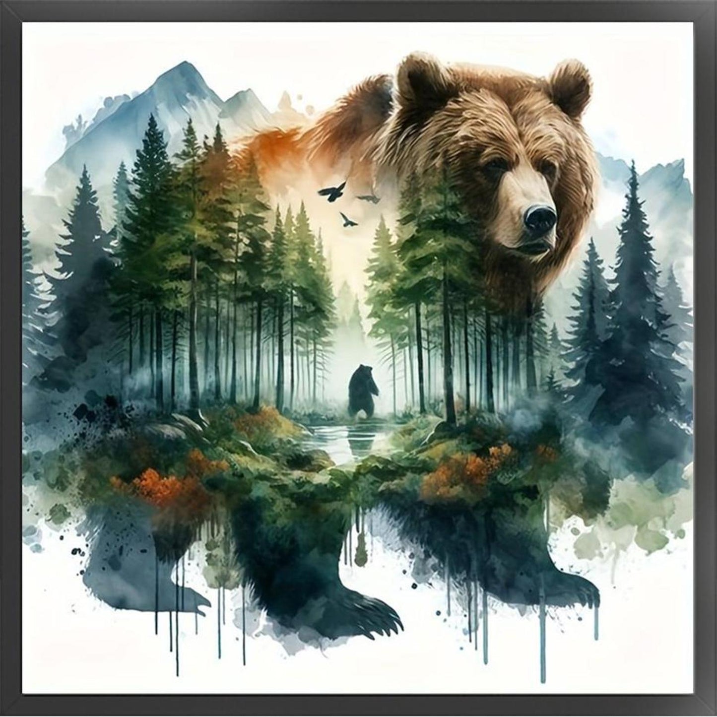 Watercolor Forest Bear - Full 11CT Stamped Cross Stitch 50x50CM - Huacan